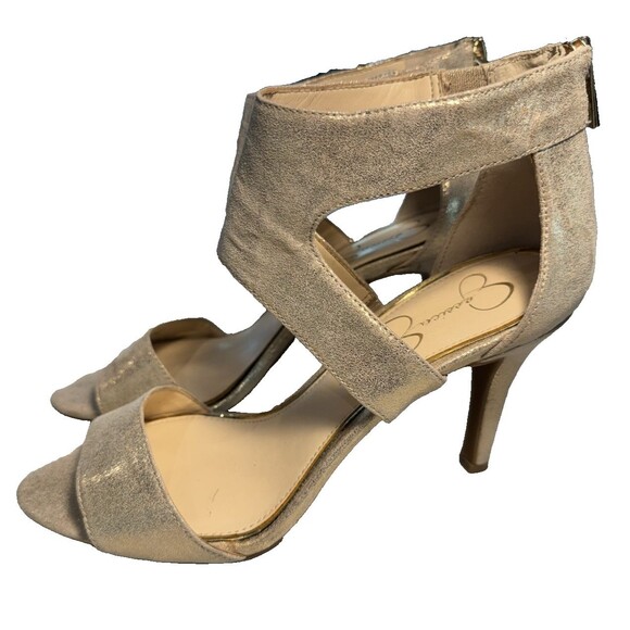 Jessica Simpson "Mekos" Gold Shimmer, Zipper Back Heals US 9M - Picture 1 of 9